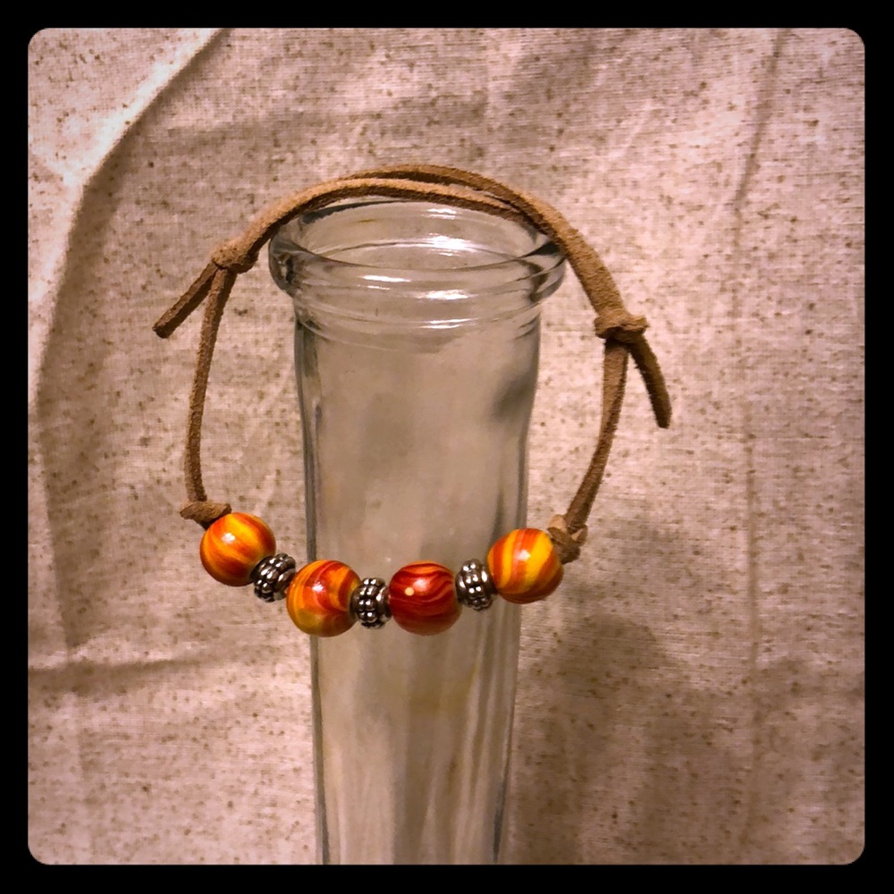 Suede and wood bead bracelet